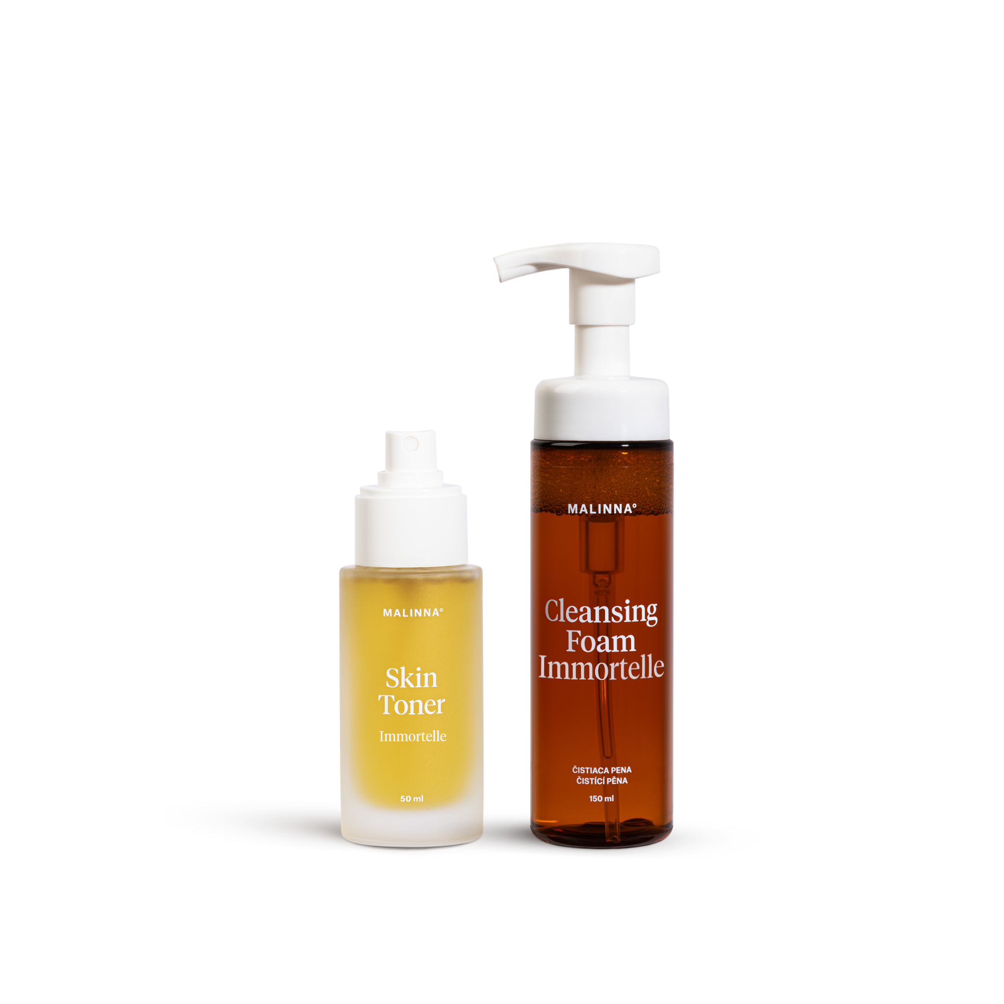 MALINNA Duo Skin Toner Immortelle a Cleansing Foam Immortelle - Limitovaná edícia čistiacej peny a regeneračného toneru s vôňou slamienky